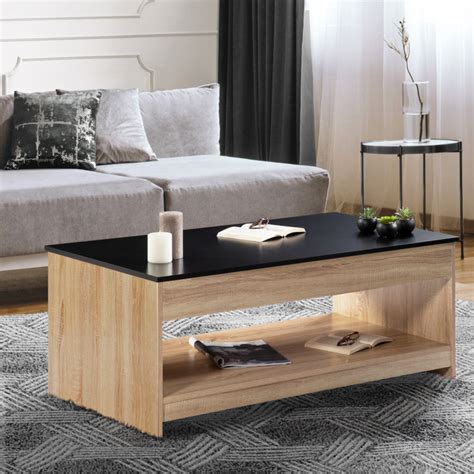 Table basse plateau relevable bois imitation hêtre et noir SOA ID