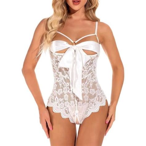 Lingerie Sexy Bodys Femme Combinaison Chemises De Nuit Blanc