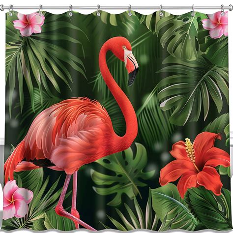 Exotic Flamingo Paradise Shower Curtain Vibrant Tropical Rainforest