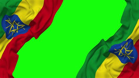 Ethiopia Flag Waving On Sides Isolated With Bump Texture 3d Rendering Green Screen Alpha