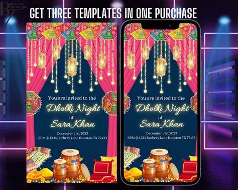 Editable Dholki Sangeet Mayoun Mehndi Haldi Invitation Card Digital Wedding Invites Etsy