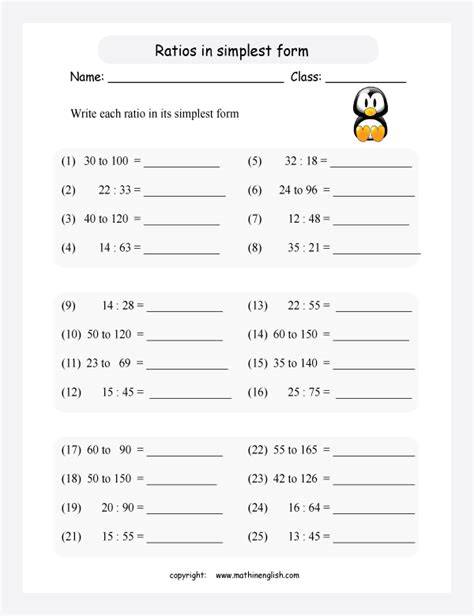 Simplifying Ratio Worksheet Grade 5