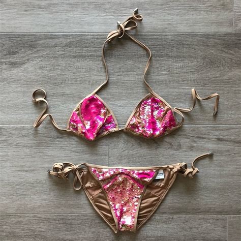 Beach Bunny Swim Beach Bunny Pink Sequin String Bikini 12852 Hot Sex