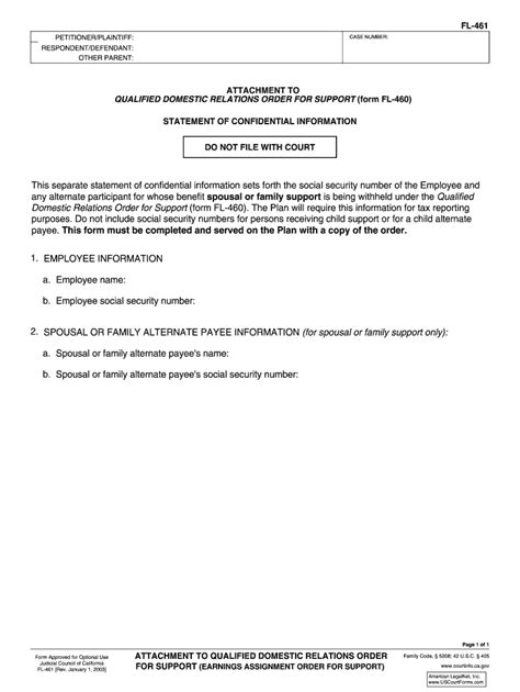 Fl 461 Attachment To Qualified Domestic Relations Order For Support