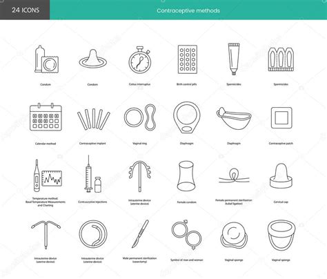 Métodos Anticonceptivos De La Línea De Iconos Del Embarazo En Vector