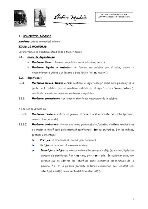 Morfología Léxica 1º y 2º bach LENGUA CASTELLANA Y LITERATURA 1