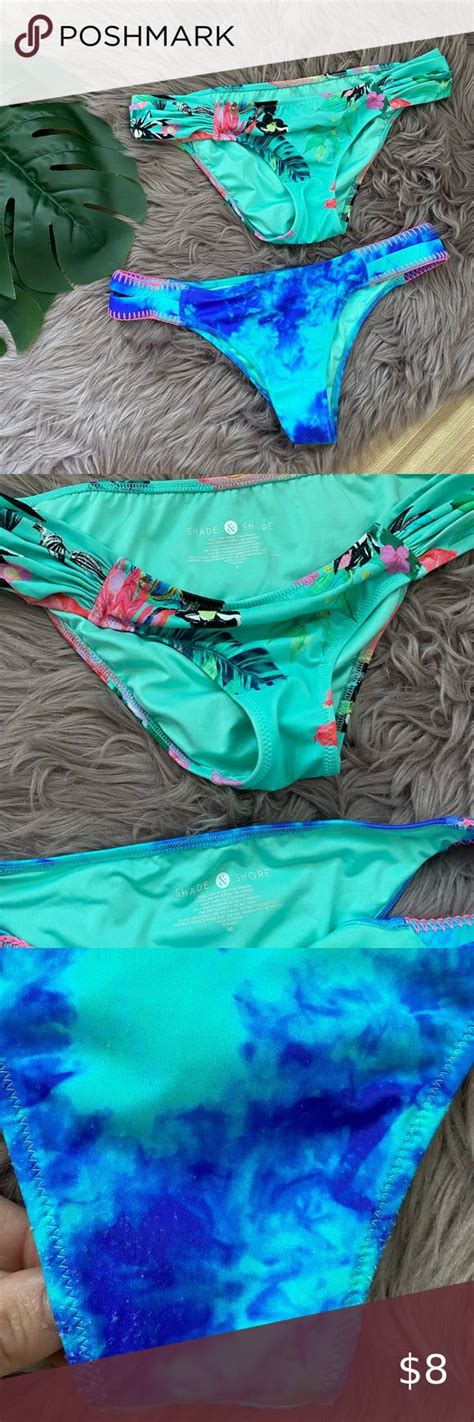 Shade Shore Colorful Green AQUA Blue Floral Cheeky Bikini Bottoms Sz