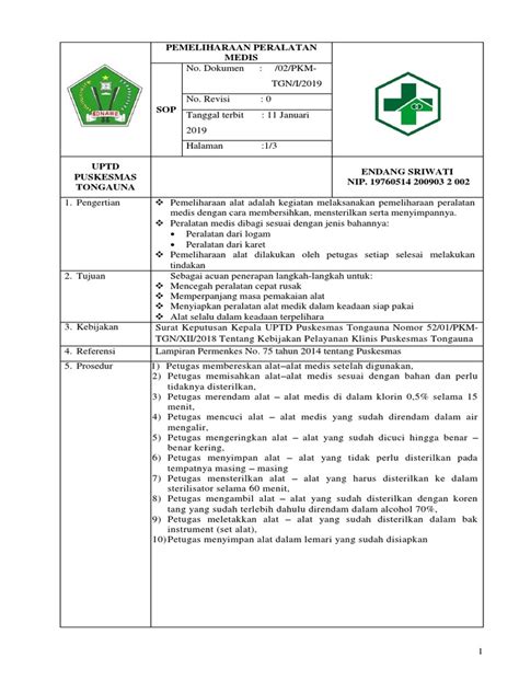 Sop Pemeliharaan Peralatan Medis Pdf