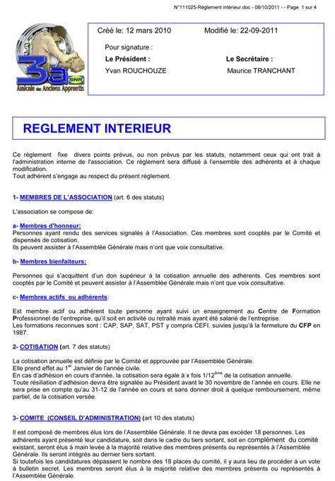 Reglement Interieur