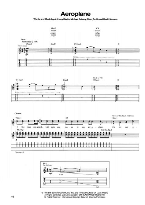 Super Partituras Aeroplane Red Hot Chili Peppers Anthony Kiedis Chad Smith Michael Balzary