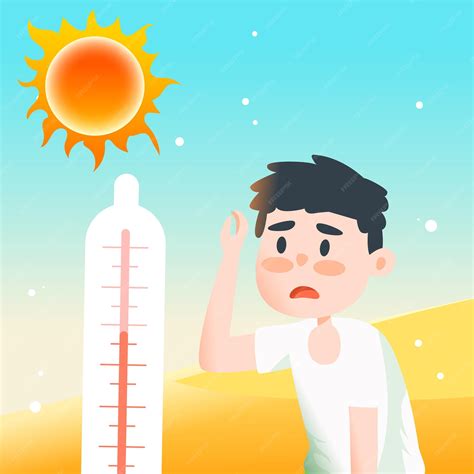 Premium Vector | Too hot in summer character heat stroke high