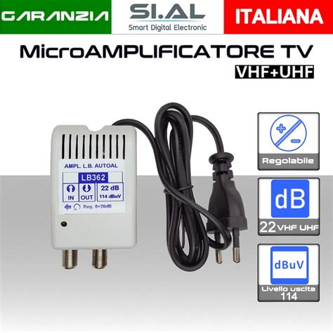 Amplificatore Tv Da Interno Autoalimentato Larga Banda VHF UHF 22dB