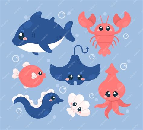 Коллекция морских животных в плоском дизайне | Бесплатно векторы