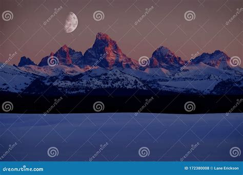 Sunset Light Alpen Glow On Tetons Teton Mountains Stock Photo Image