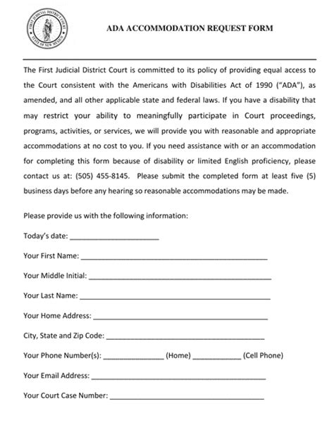 New Mexico Ada Accommodation Request Form First Judicial District