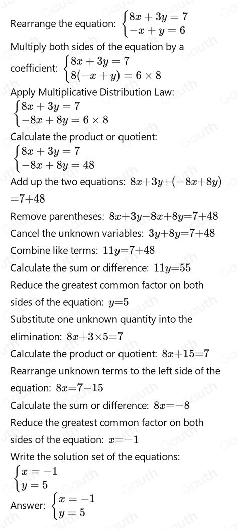 Solved Solve Each Of The Following Pairs Of Simultaneous Equations 5 1 1 8x 3y 7 Y X 6 [math]