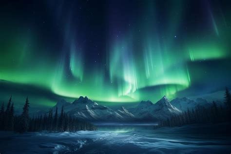 Premium Ai Image Aurora Borealis Over A Snowy Mountain Range