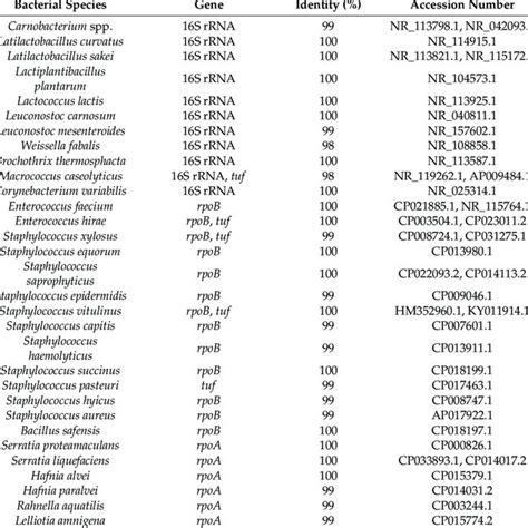 Identities Of The 16s Rrna Andor Rpob Tuf And Rpoa Genes Sequenced