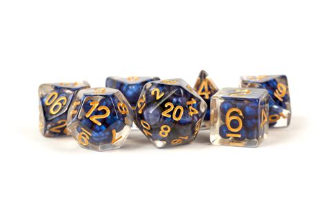 Pearl Dice Royal Blue W Gold Numbers Mm Resin Poly Dice Set Fanroll