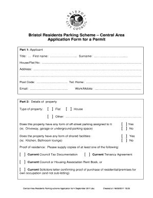 Fillable Online Bristol Gov Bristol Residents Parking Scheme Central