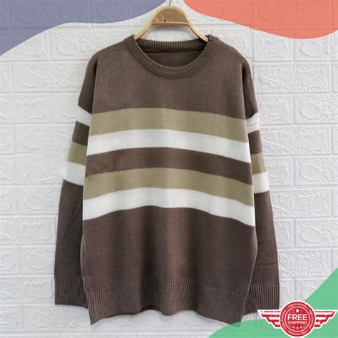 Jual Elbies YAUMA SWEATER RAJUT OVERSIZE MOTIF STRIPPE BLASTER ATASAN