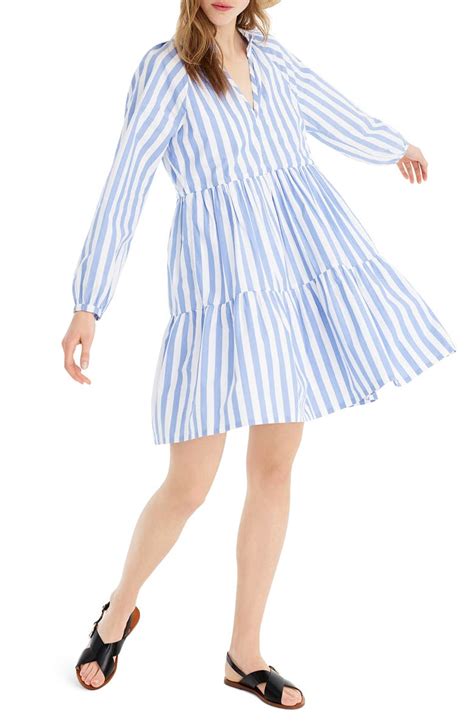 J Crew Tiered Popover Dress In Striped Poplin Nordstrom