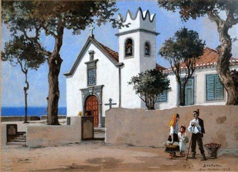 Igreja matriz de Santana aguarela de Max Römer 1948 ilha da Madeira