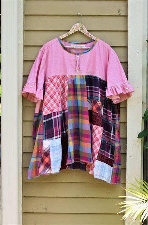 Summer Sale X X Plus Size Upcycled Clothing Bohemian Plaid Patchwork