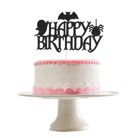 Buy Halloween Happy Birthday Cake Topper Black Glitter Halloween