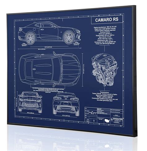 Camaro Rs 6th Generation Blueprint Artwork Laser Marked