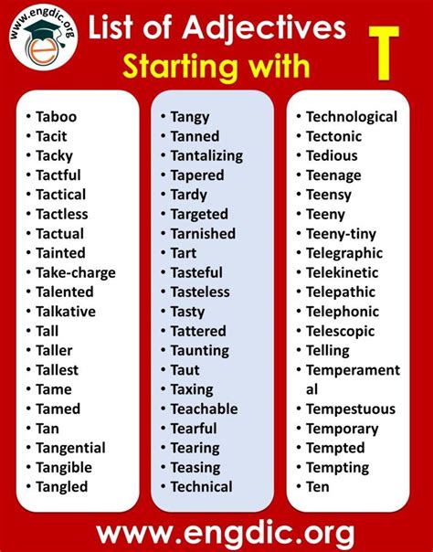 Good Adjectives Starting With T List Of Adjectives That Start With T Pdf Engdic