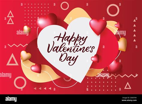 Happy Valentines Day Poster Banner With White Frame Vector 3d Flying