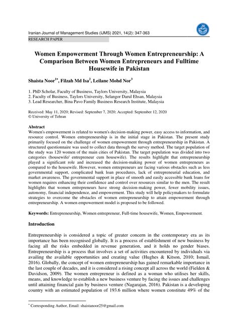 Pdf Women Empowerment Through Women Entrepreneurship A Comparison In