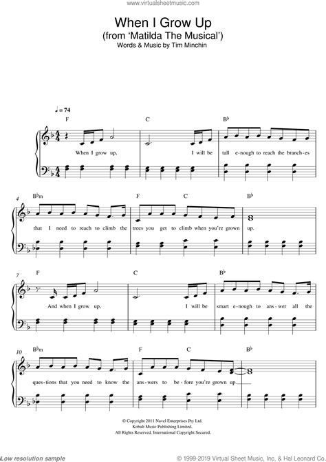 When I Grow Up ('From Matilda The Musical') Sheet Music Tim Minchin 2 ...