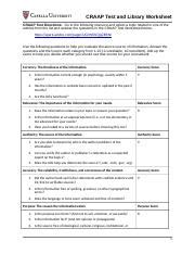 Evaluating Information Sources CRAAP Test And Library Worksheet