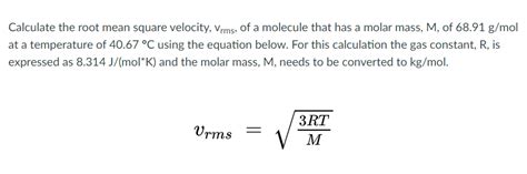 Solved Calculate The Root Mean Square Velocity Vrms Of A