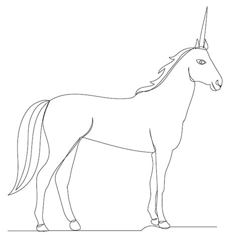 Dessin De Licorne Par Une Ligne Continue Croquis Vecteur Premium