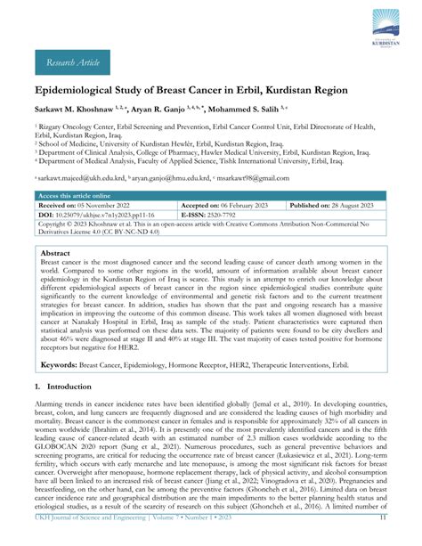 Pdf Epidemiological Study Of Breast Cancer In Erbil Kurdistan Region