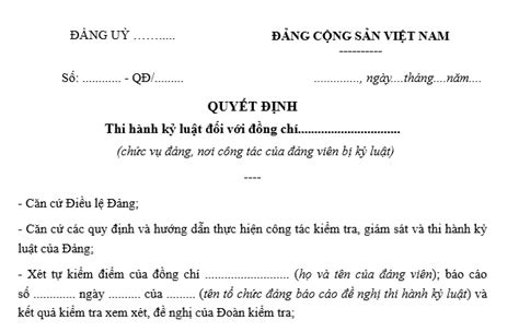 Mẫu Quyết định Thi Hành Kỷ Luật Đảng Viên Mới Nhất Năm 2024