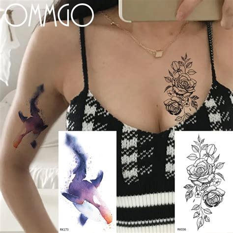 OMMGO Aquarell Bunte Wal Delphin Tempor Re Tattoos F R Frauen K Rper