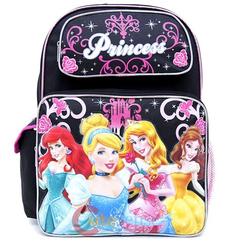 Disney Princess Large School Backpack 16 Girls Book Bag Black Pink