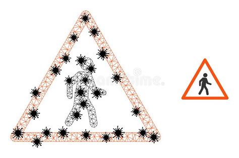 Triangulated Mesh Pedestrian Man Warning Pictograms With Infection