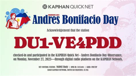 Kapihan Quick Net Andres Bonifacio Day Observance 2023 Eqsl Cards