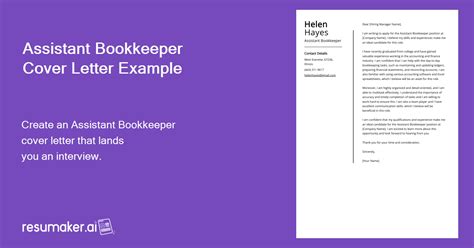 Assistant Bookkeeper Cover Letter Example For