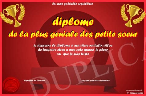 Diplome De La Plus Geniale Des Petite Soeur