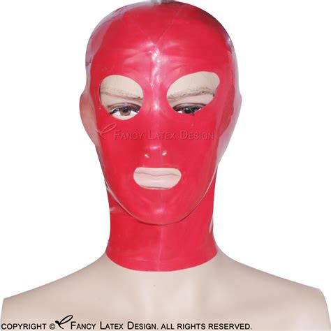 Discount Red Sexy Latex Hood With Zipper At Back Open Eyes Mouth Nose Rubber Mask Plus Size 0005