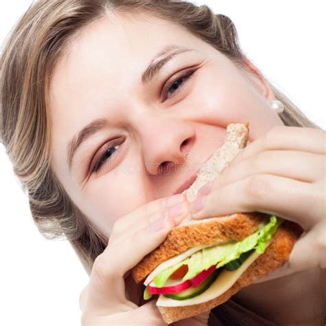 Happy Woman Eating Sandwich Royalty Free Stock Photography Image