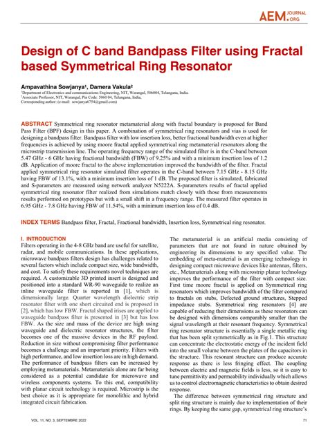 Pdf Design Of C Band Bandpass Filter Using Fractal Based Symmetrical