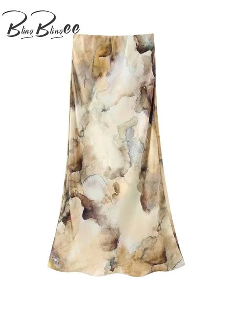 BlingBlingee 2024 Spring Tie Dye Print Women Long Skirts Traf Thin