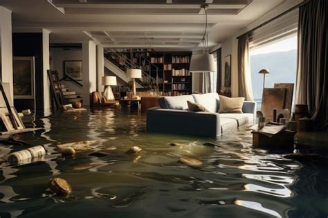 Premium Photo | Flooded living room in residential house Apartment with ...